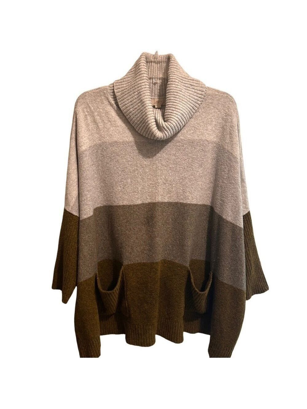 LOFT Cowl Neck Cotton Poly Blend Sweater Pockets XL